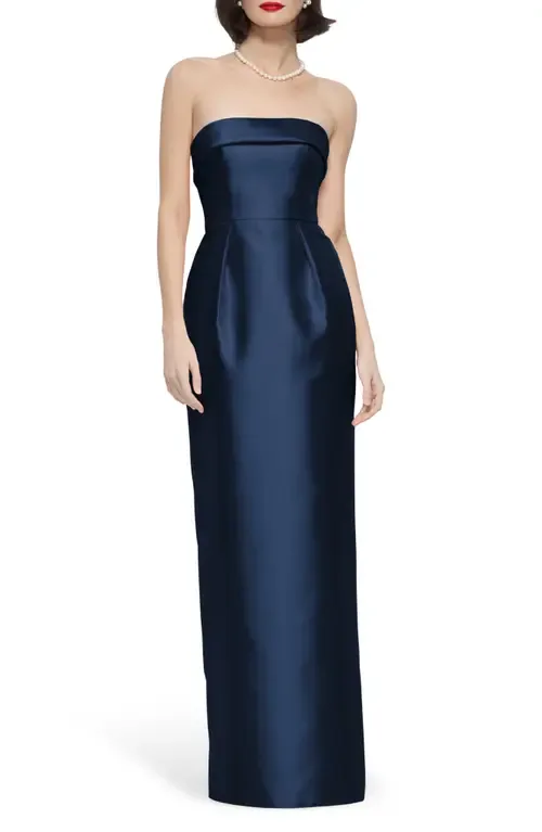 Maye Strapless Satin Column Gown by Alfred Sung