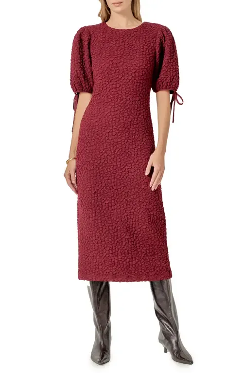 Textured Puff Sleeve Midi Dress by English Factory