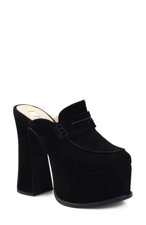 Harlen Platform Penny Loafer Mule in Black Suede