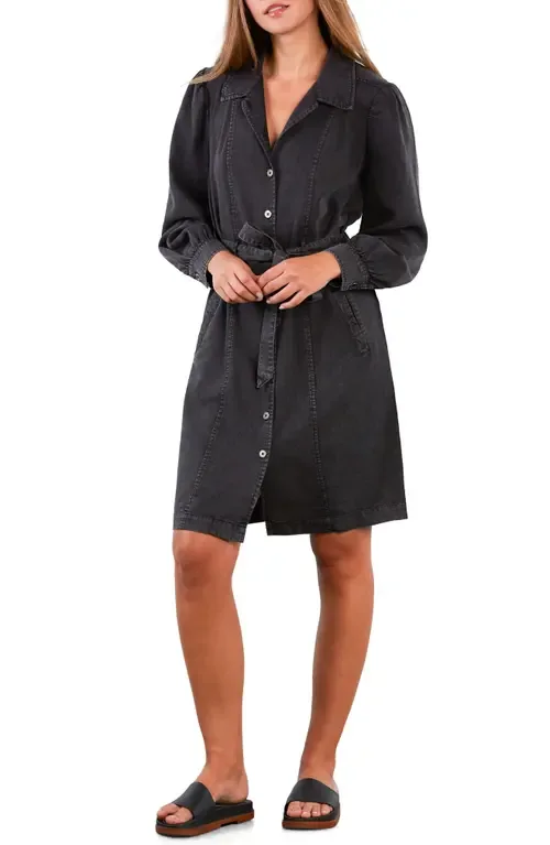 Sweet Fade Tie Waist Denim Shirtdress by Wash Lab Denim