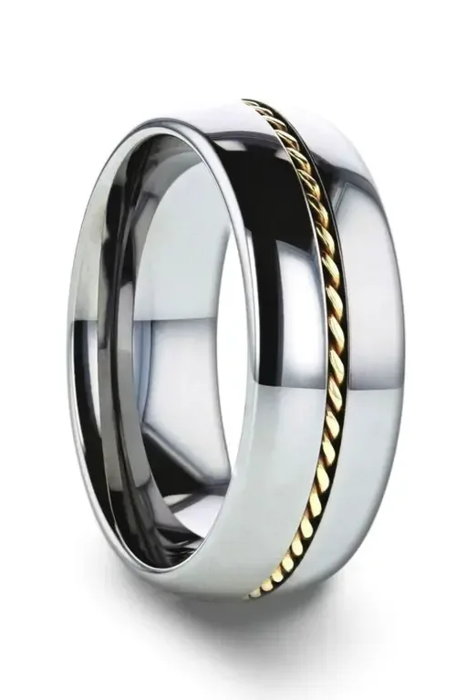 Braided 14K Gold Inlay Domed Tungsten Ring by Larson Jewelers