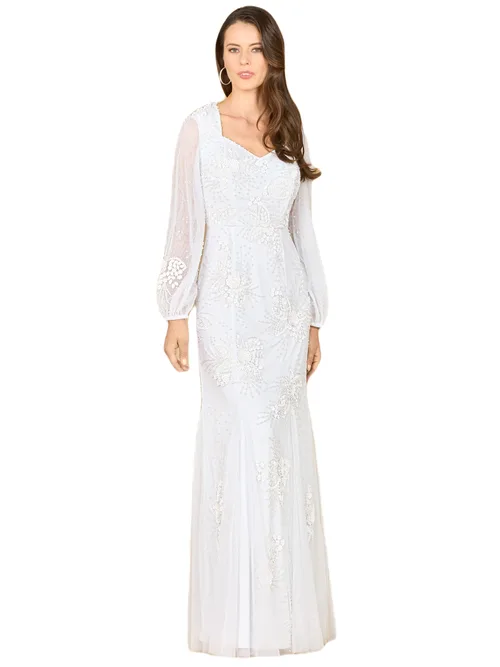 Long Sleeve Beaded Bridal Gown in Ivory by LARA New York