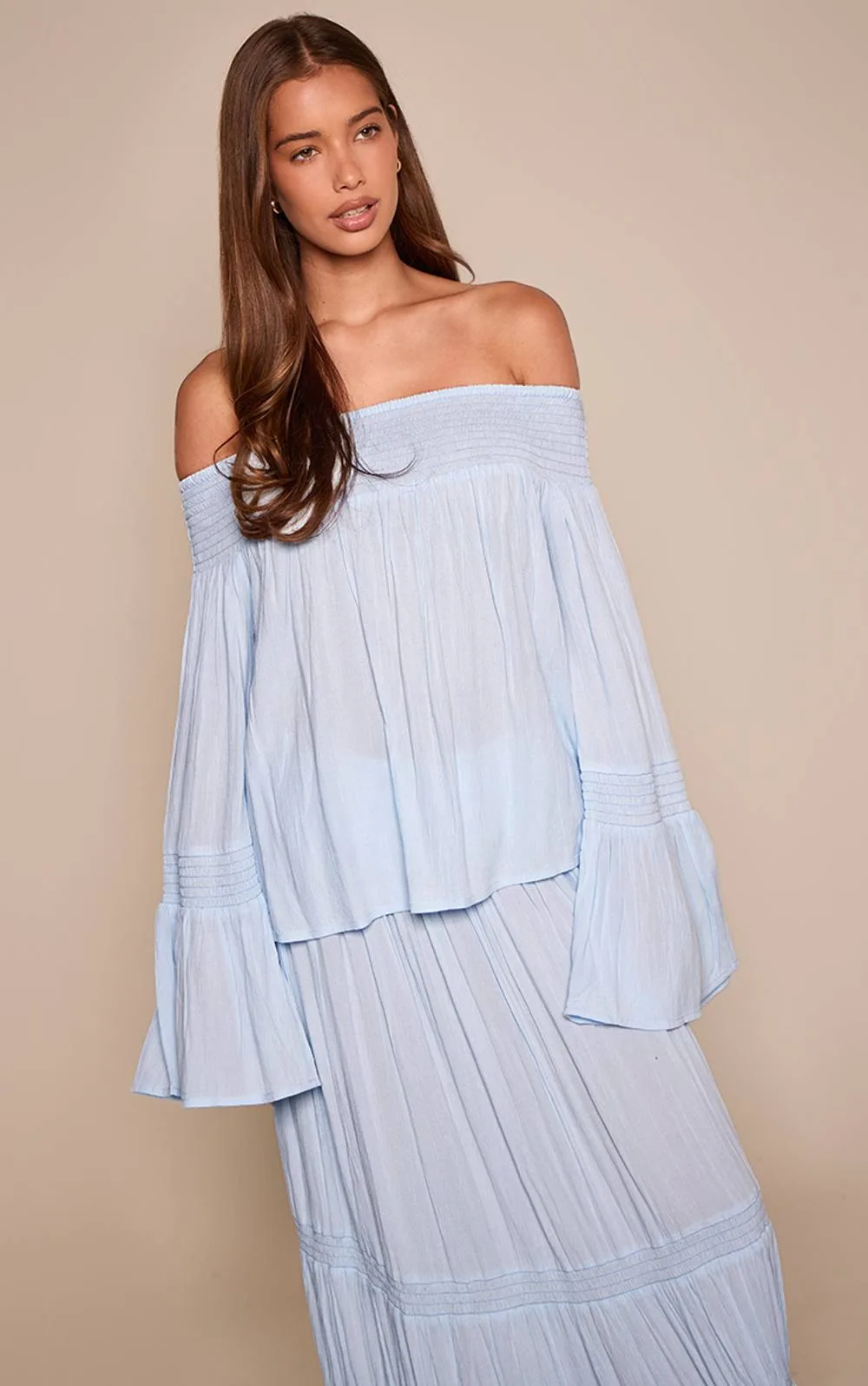 Shirred Bardot Floaty Top Co-Ord by PrettyLittleThing