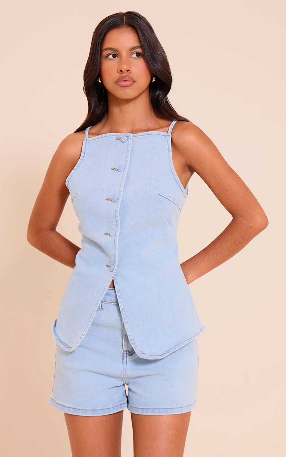 Fitted Square Neck Denim Top by PrettyLittleThing