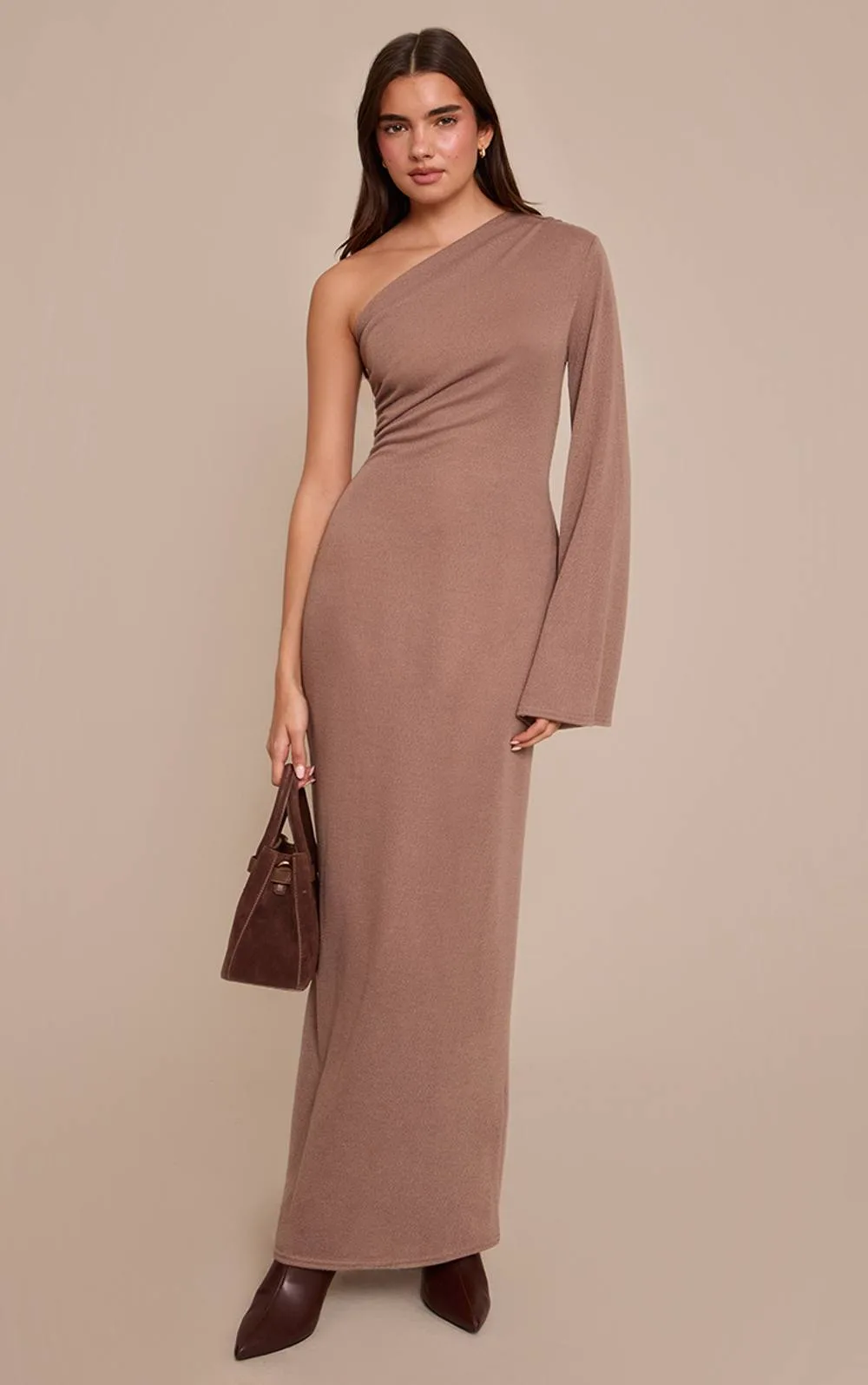 Textured Jersey Asymmetric Maxi Dress by PrettyLittleThing