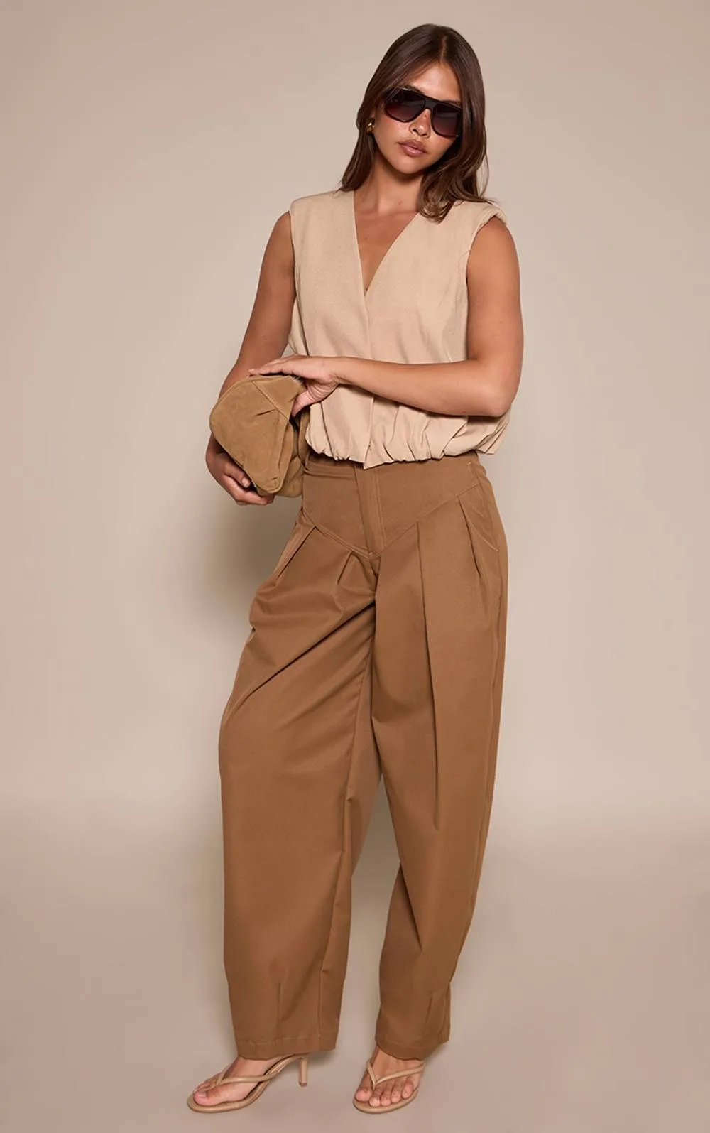 Woven Pleated Balloon Trousers