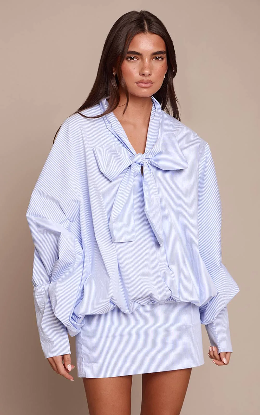 Pinstripe Tie Detail Slouchy Shirt Dress