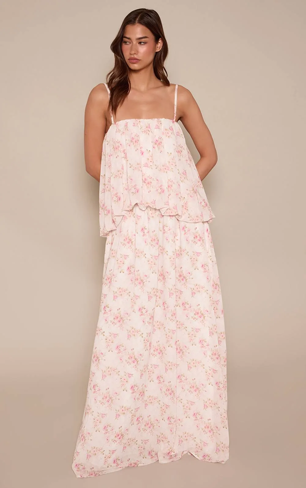 Ditsy Floral Printed Chiffon Puffball Maxi Dress by PrettyLittleThing