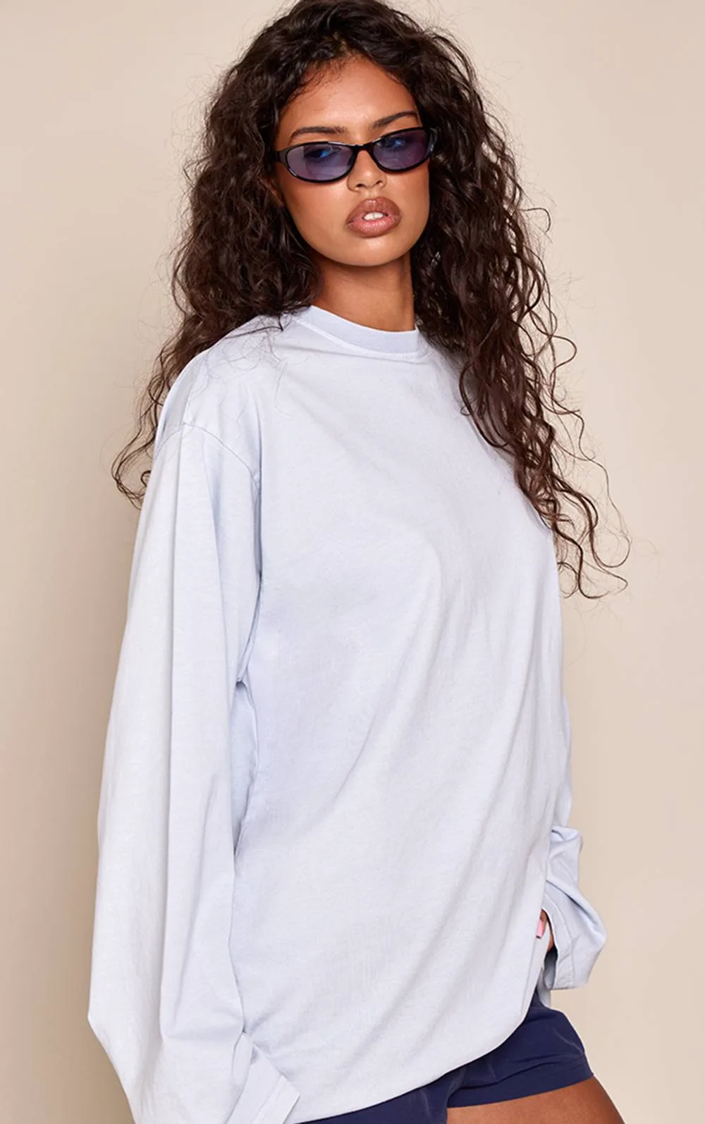 Acid Wash Cotton Oversized Long Sleeve T-Shirt by PrettyLittleThing
