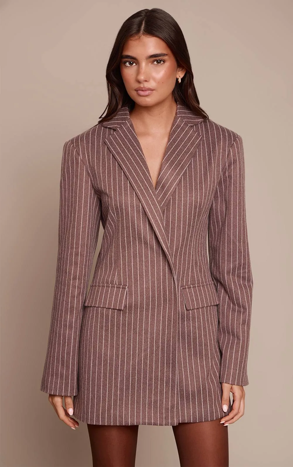 Pinstripe Brushed Long Sleeve Blazer Dress by PrettyLittleThing