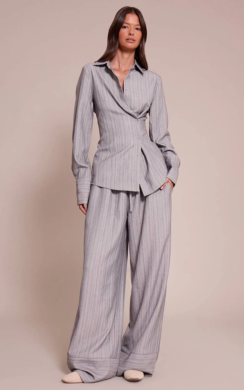 Pinstripe Woven Drawstring Trousers Co-Ord by PrettyLittleThing