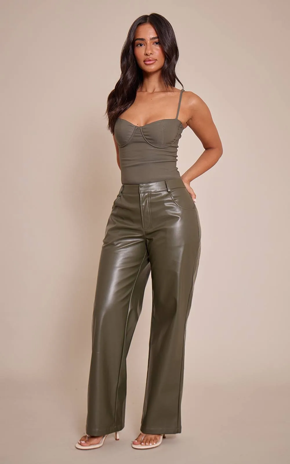 Straight Leg Faux Leather Trousers