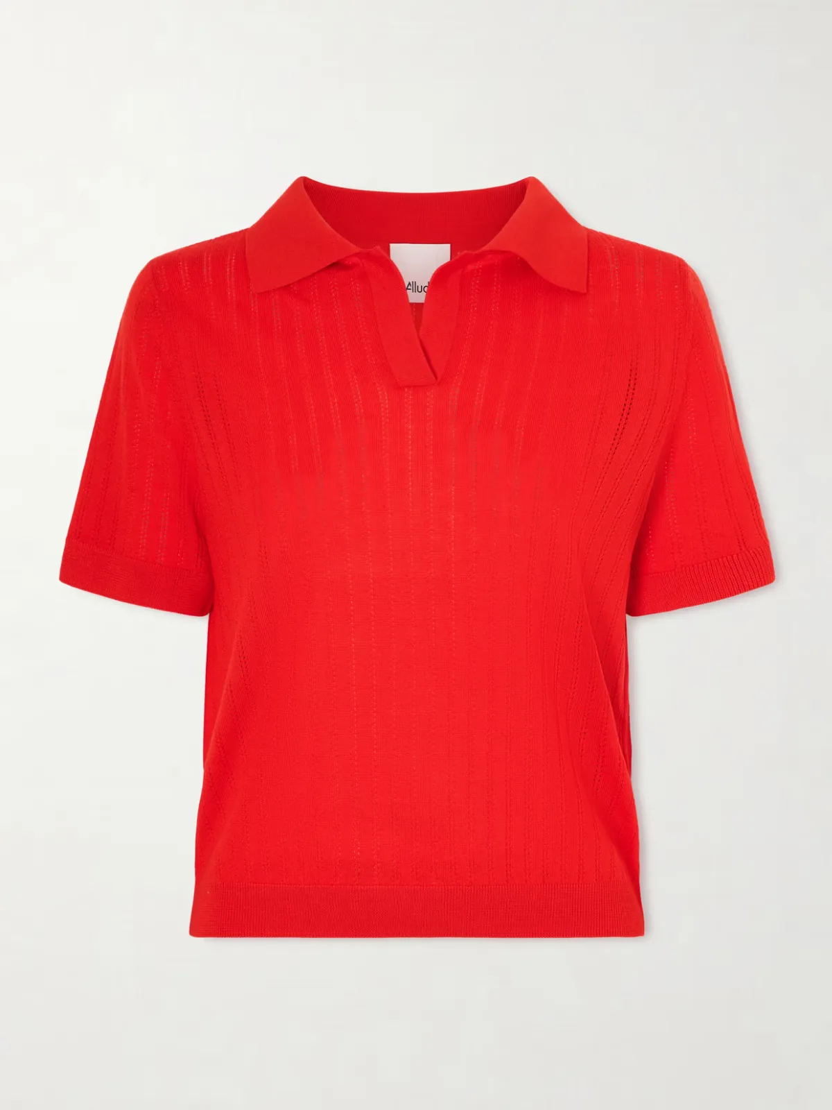 - Pointelle-knit Wool Polo Top -