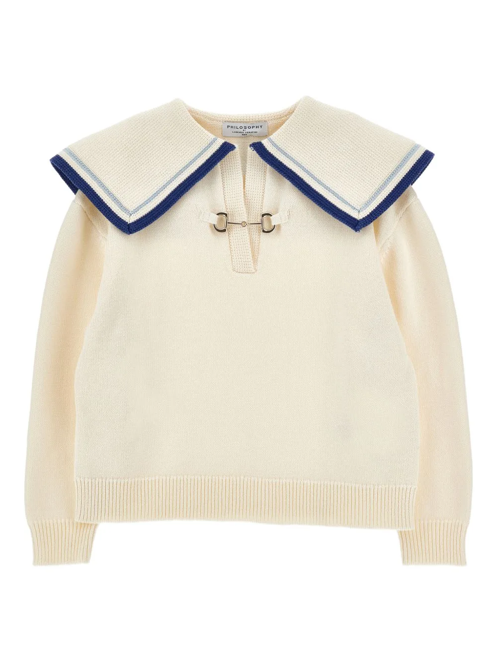 Striped-Collar Metal-Detail Sweater by Philosophy Di Lorenzo Serafini Kids