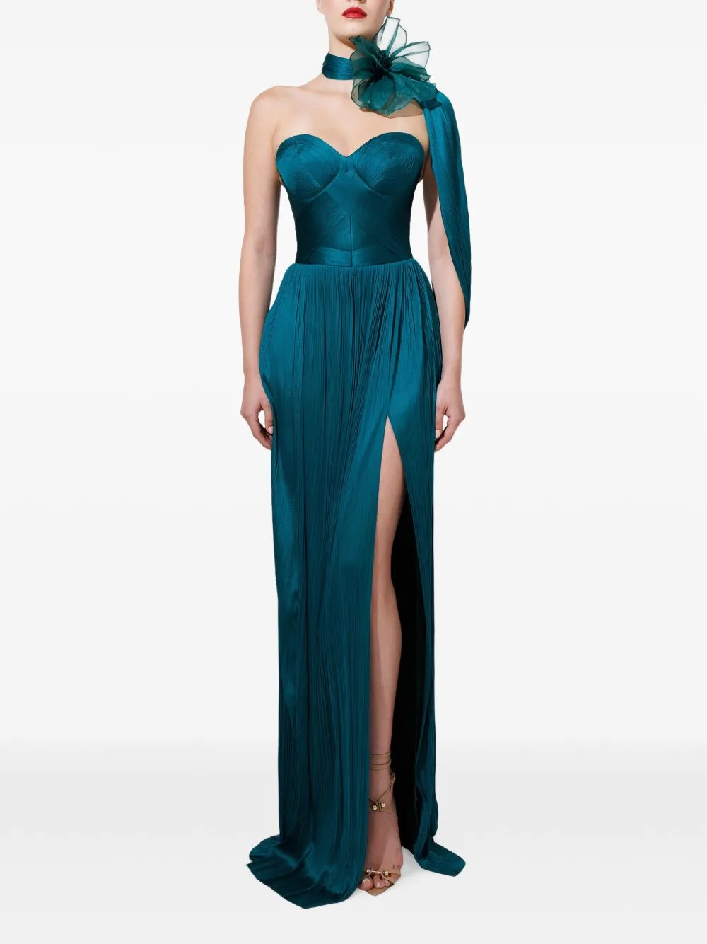 Forest Floral-Embellished Plissé Maxi Dress by Iris Serban