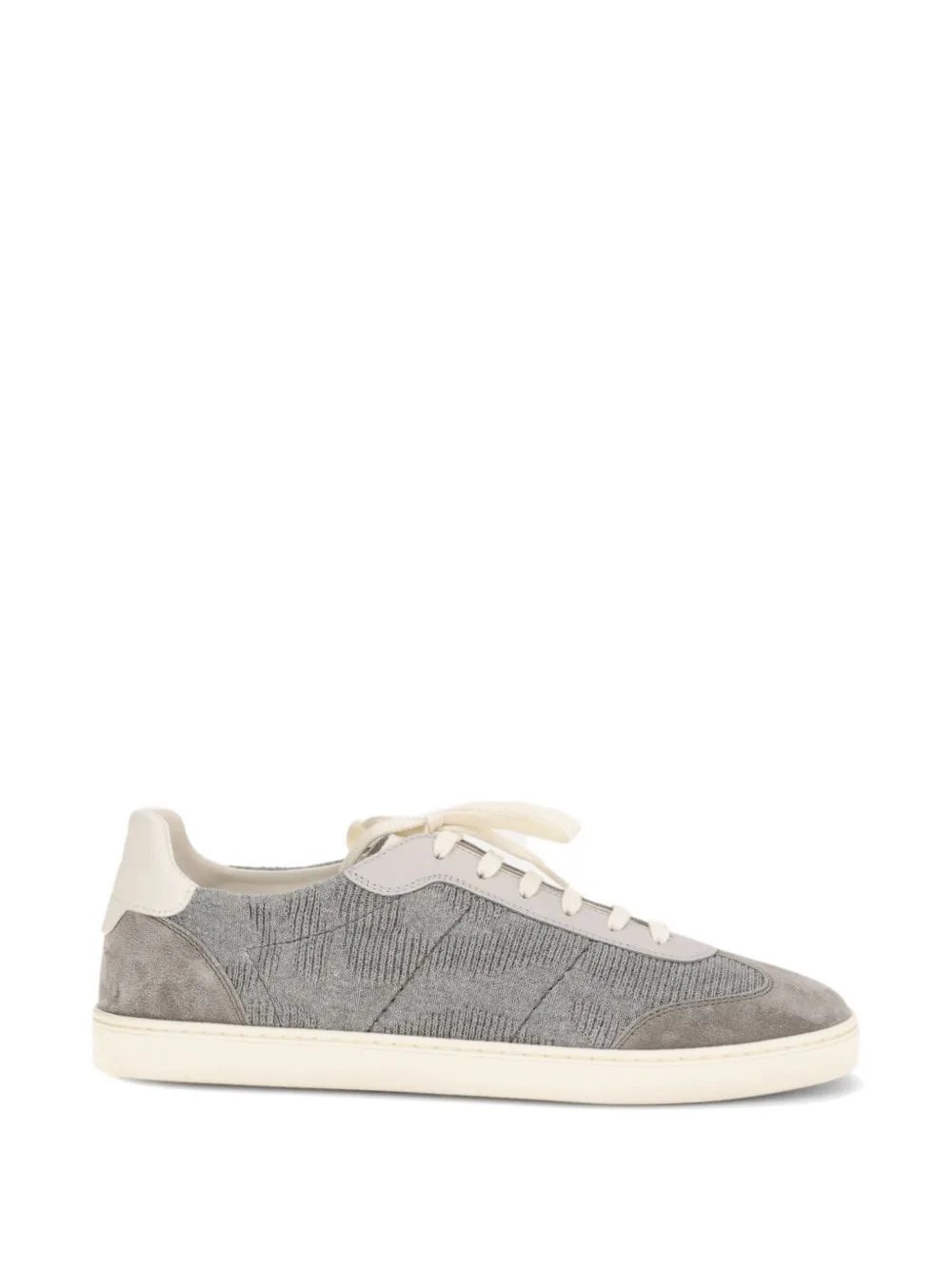 Cotton Knit, Suede and Matte Calfskin Sneakers by Brunello Cucinelli