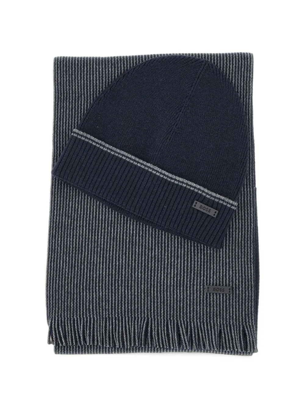 Ribbed Hat and Striped Scarf Set by BOSS