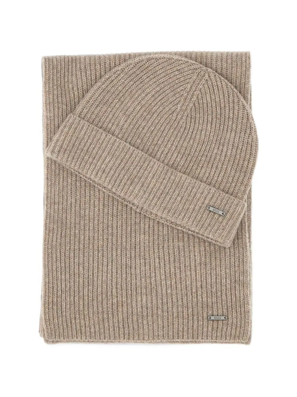 Logo-Plaque Scarf and Beanie Hat Set by BOSS