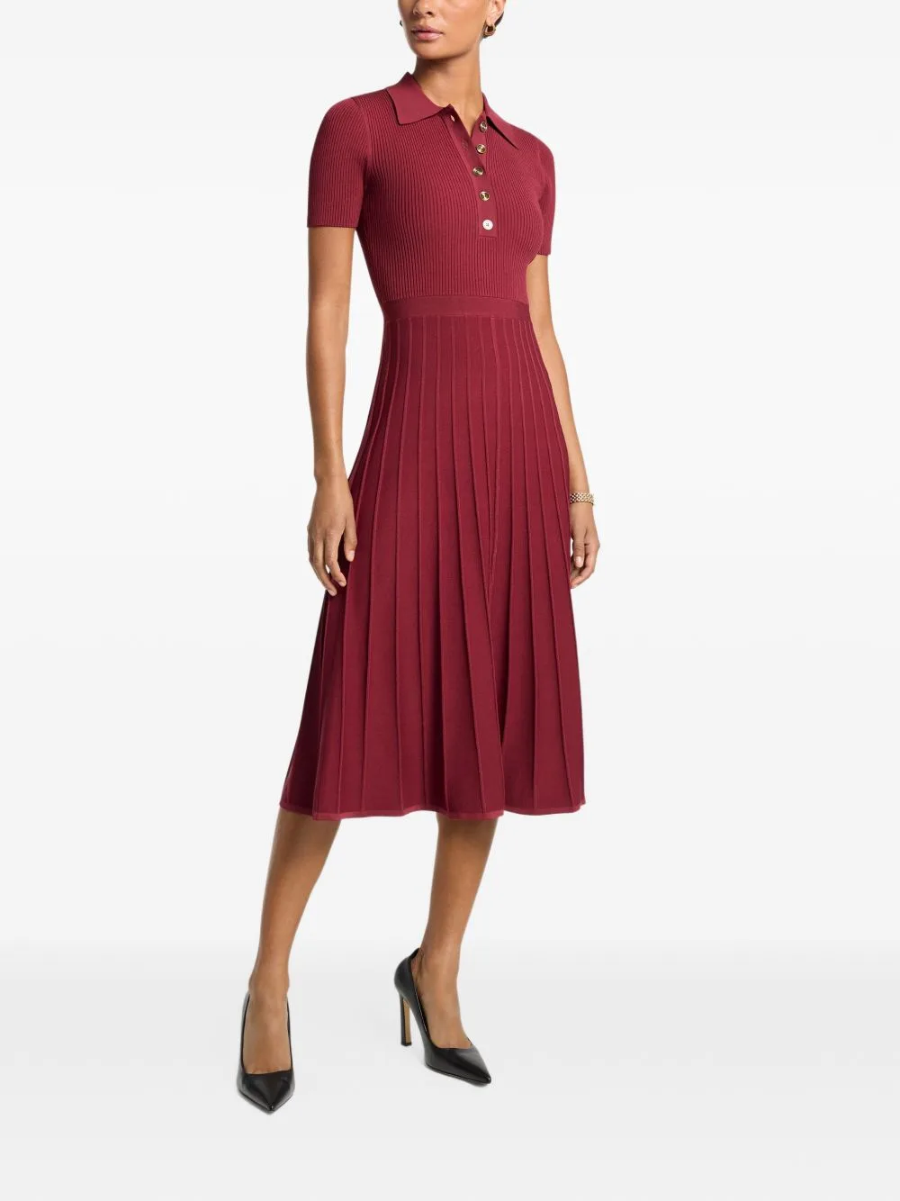 Ribbed-Knit Pleated Midi Dress by Michael Kors
