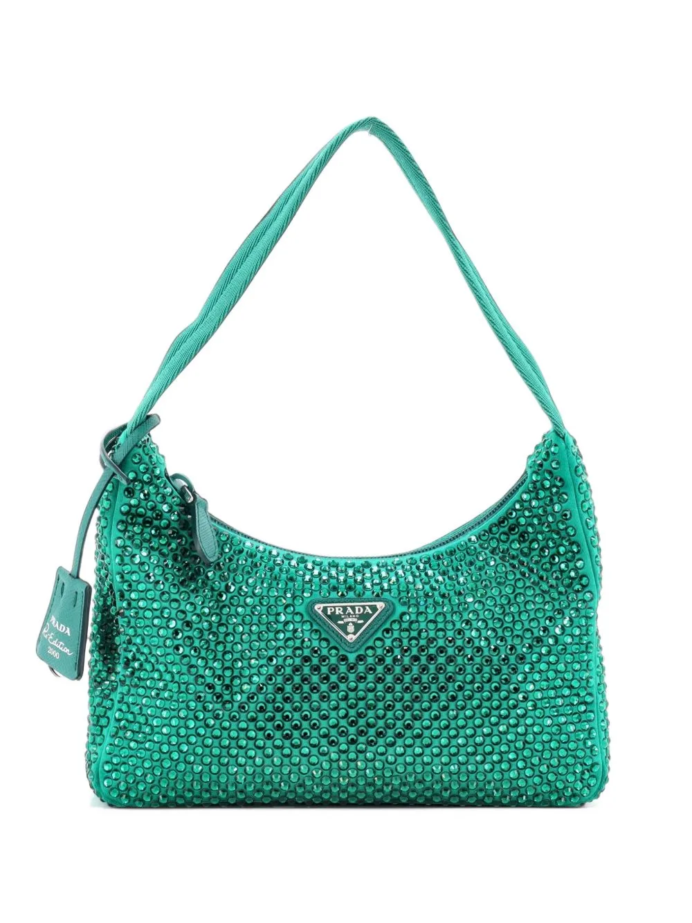 Re-Edition 2000 Crystal Embellished Satin Mini Hobo Bag by Prada Pre-Owned