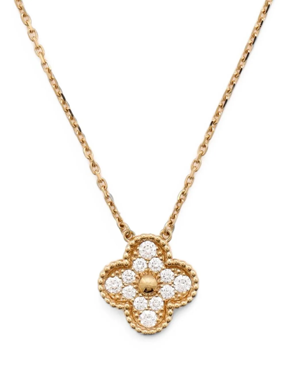 Vintage Alhambra Pendant 18K Yellow Gold and Diamonds Necklace by Van Cleef & Arpels Pre-Owned