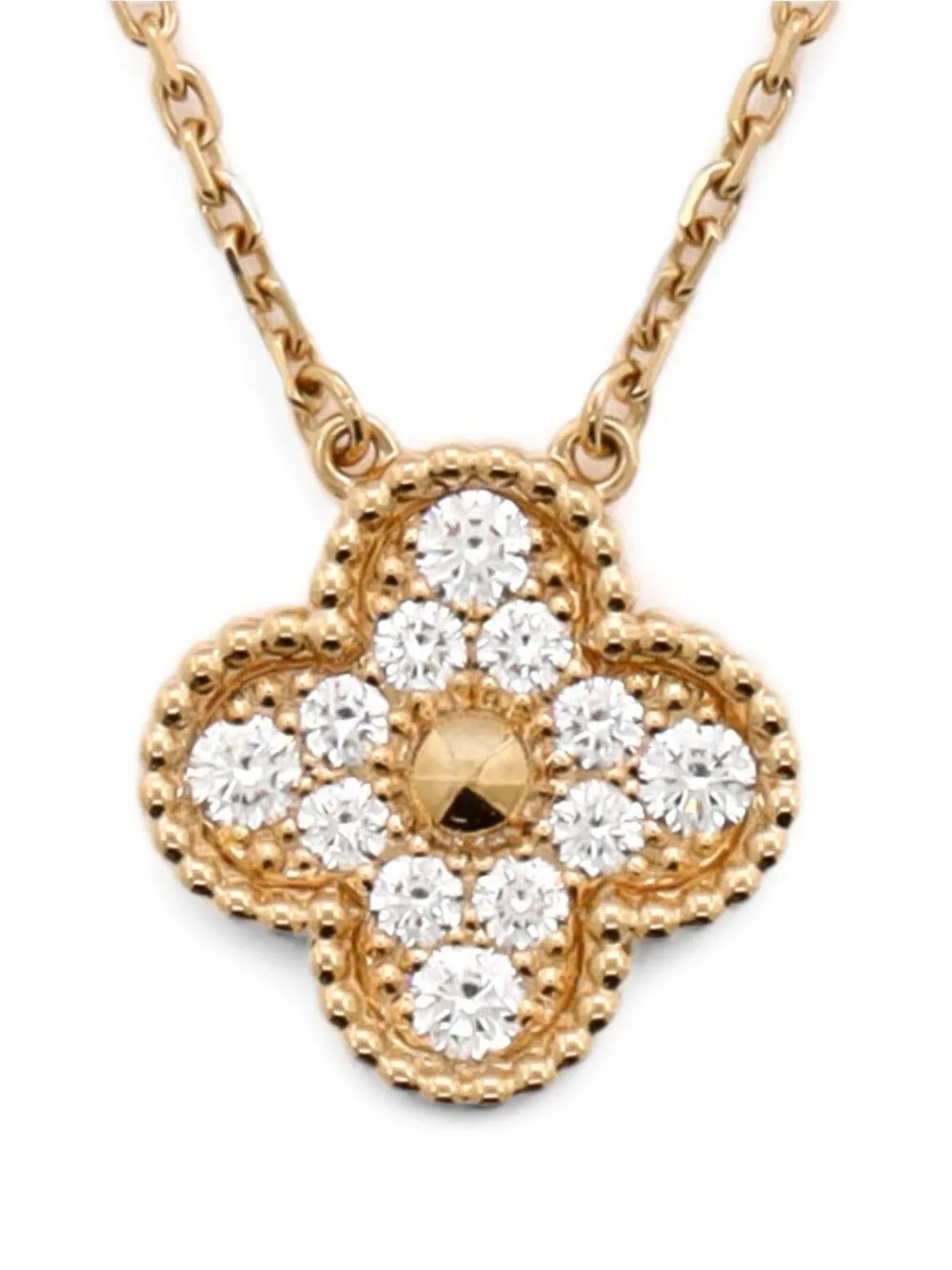 Vintage Alhambra Pendant 18K Yellow Gold and Diamonds Necklace by Van Cleef & Arpels Pre-Owned