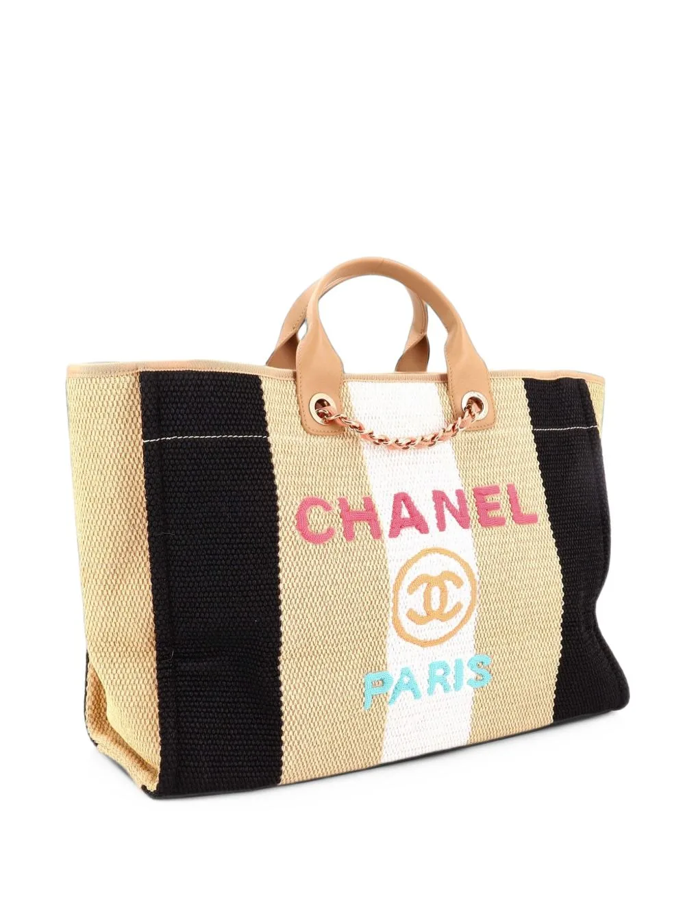 Deauville Striped Viscose Canvas Large Tote Bag by CHANEL Pre-Owned