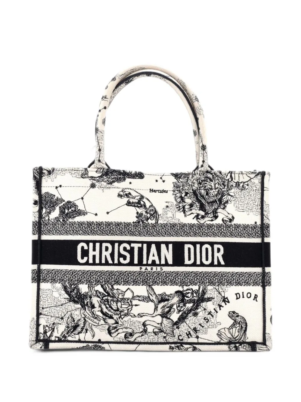 Book Embroidered Canvas Medium Tote Bag by Christian Dior Pre-Owned