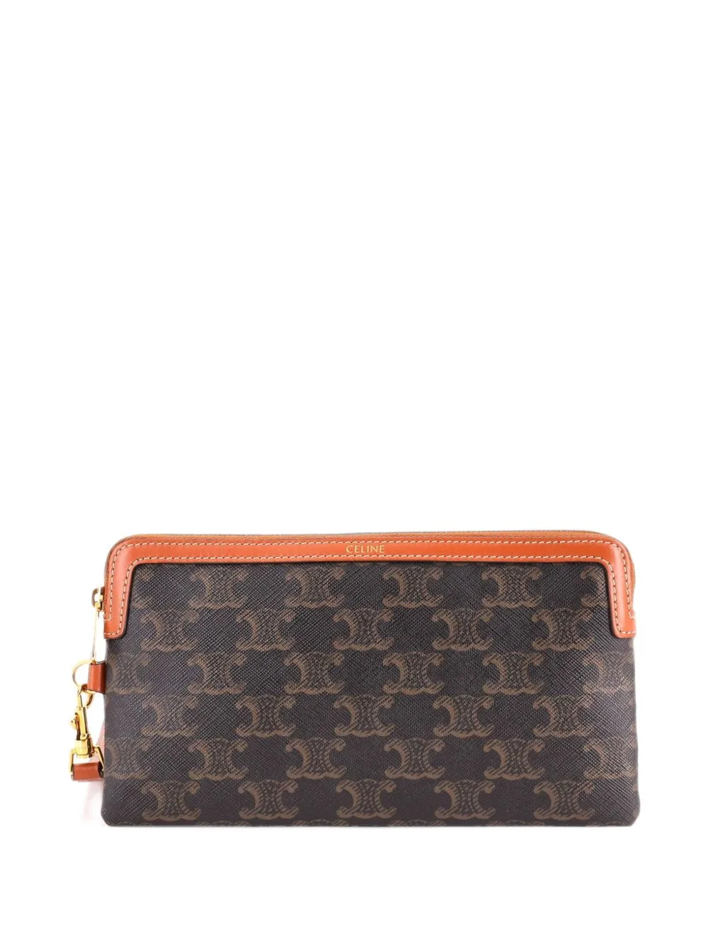 Zip Wristlet Triomphe Coated Canvas Pouch by Celine Pre-Owned