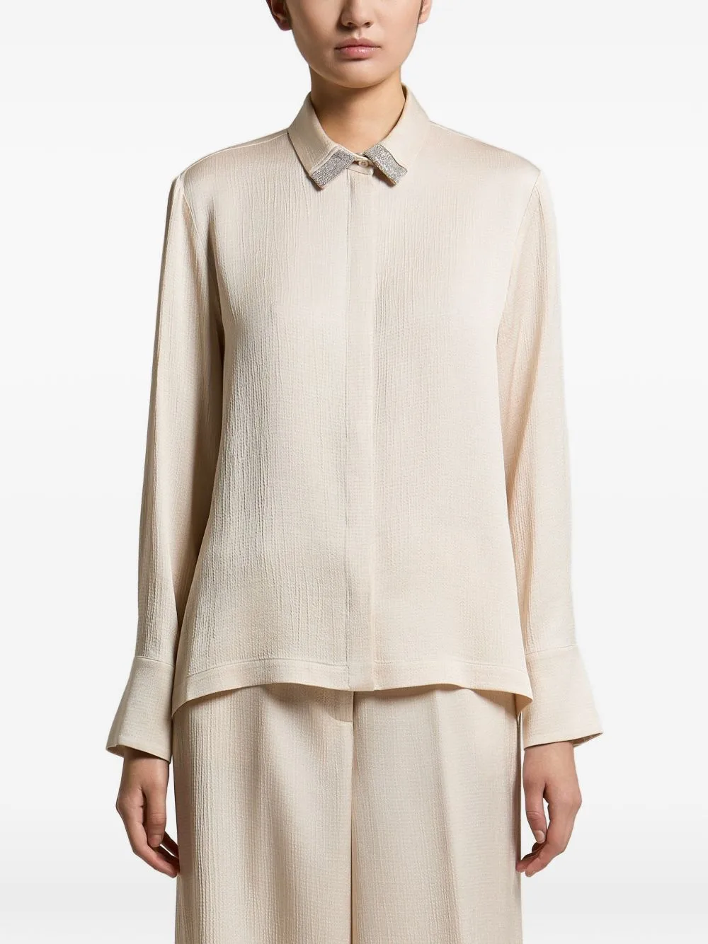 Beaded-Collar Long-Sleeve Shirt by Peserico