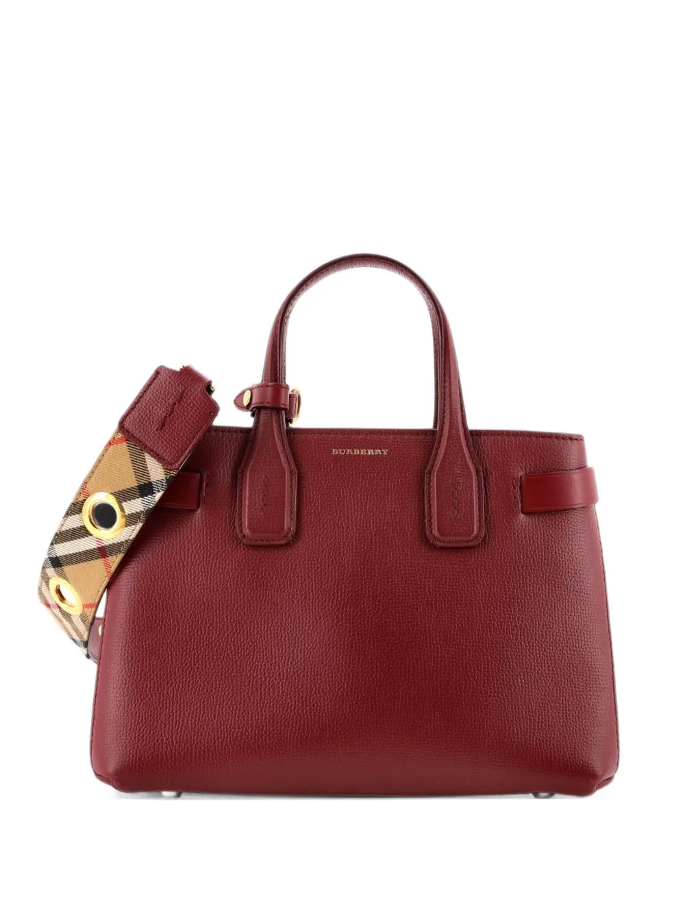 Banner NM Leather with Vintage Check Canvas Small Tote Bag by Burberry Pre-Owned