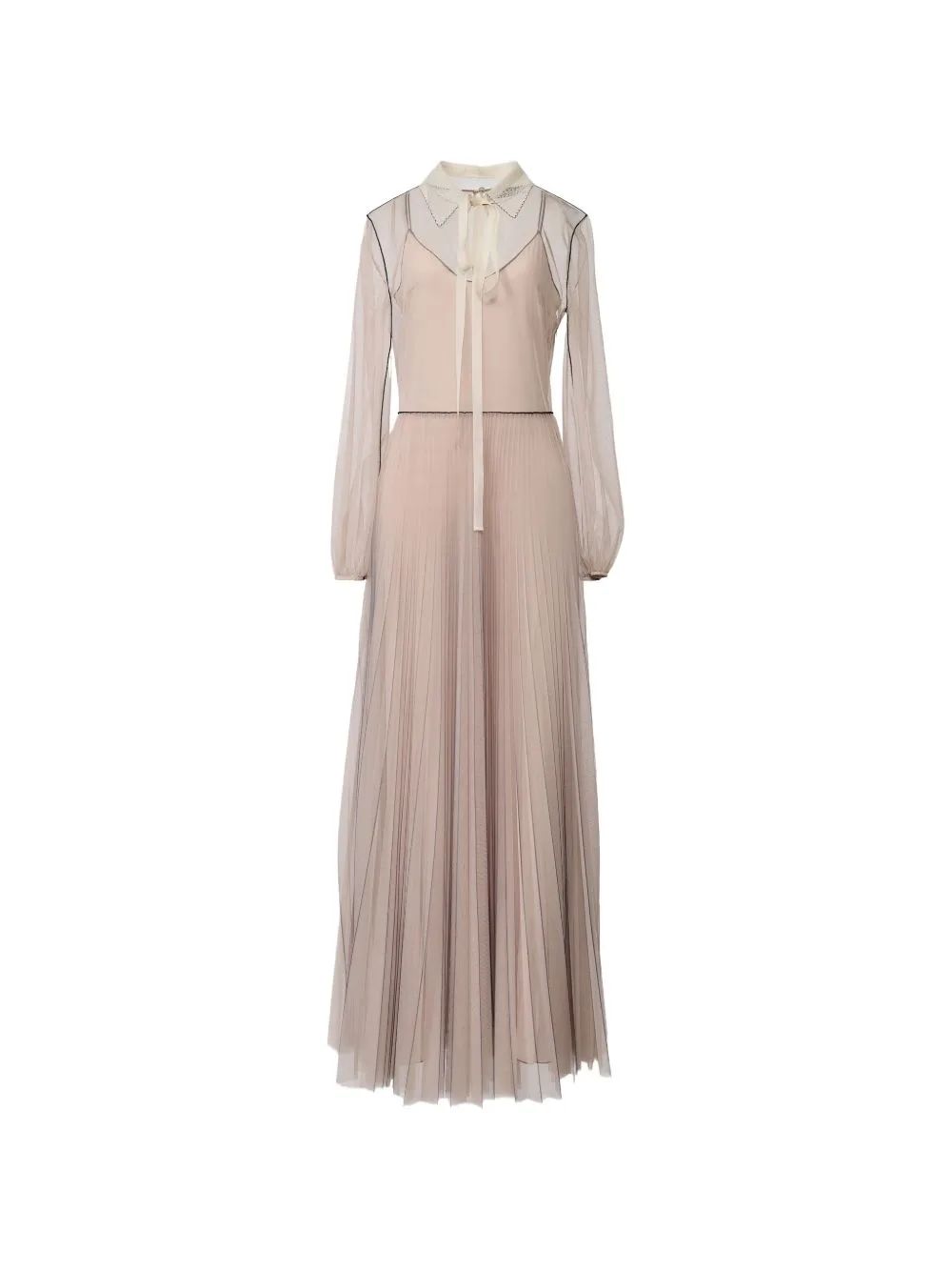Pleated Lace-Collar Maxi Dress