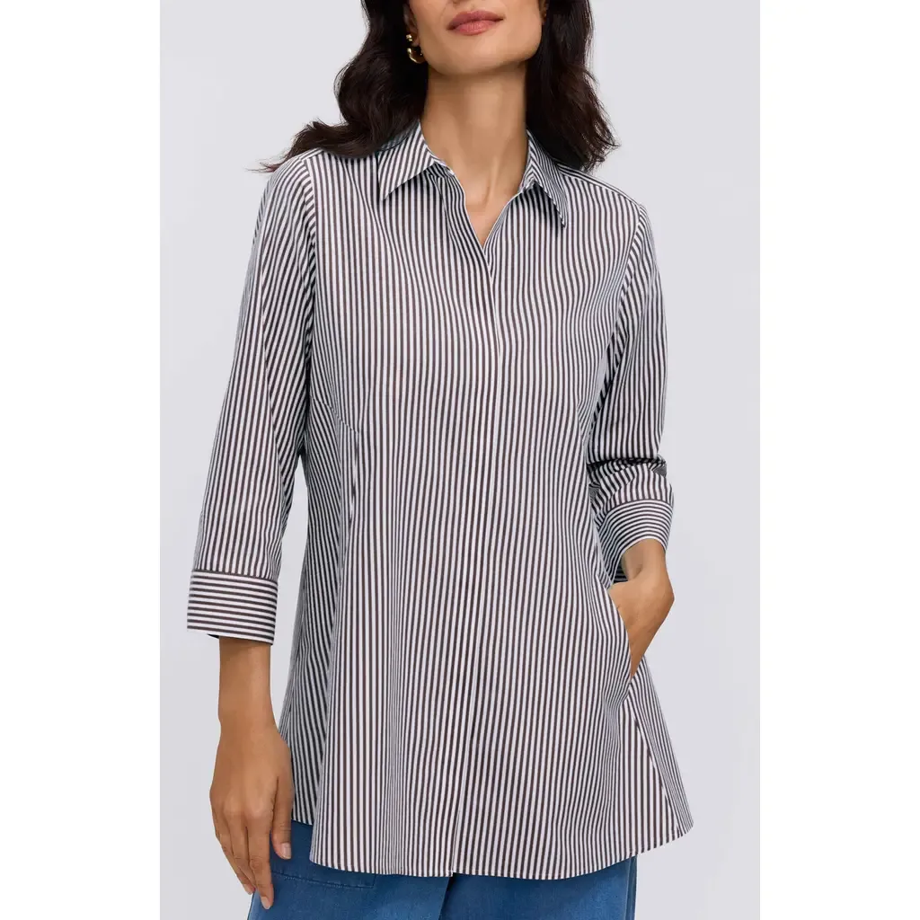 Cici Stripe Cotton Tunic Shirt by Foxcroft