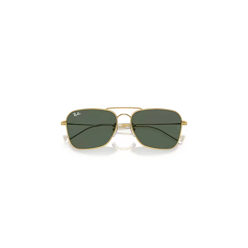 Caravan Reverse Sunglasses Arista Gold Frame Green Lenses by Ray-Ban