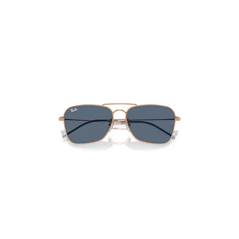 Caravan Reverse Sunglasses Rose Gold Frame Blue Lenses by Ray-Ban