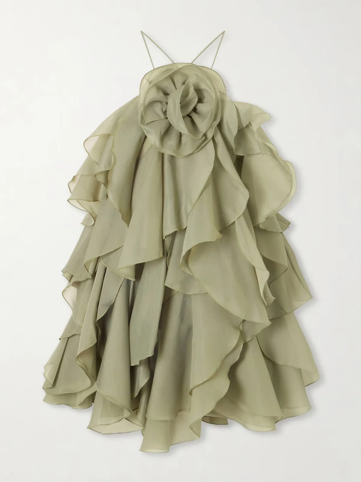 - Pandorea Appliquéd Ruffled Layered Chiffon Mini Dress -