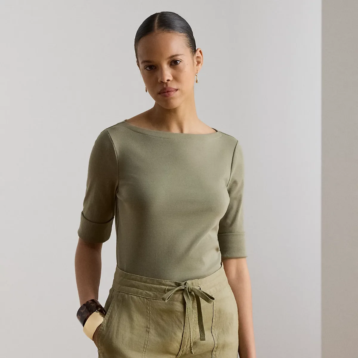 Stretch Cotton Boatneck T-Shirt by Lauren Ralph Lauren