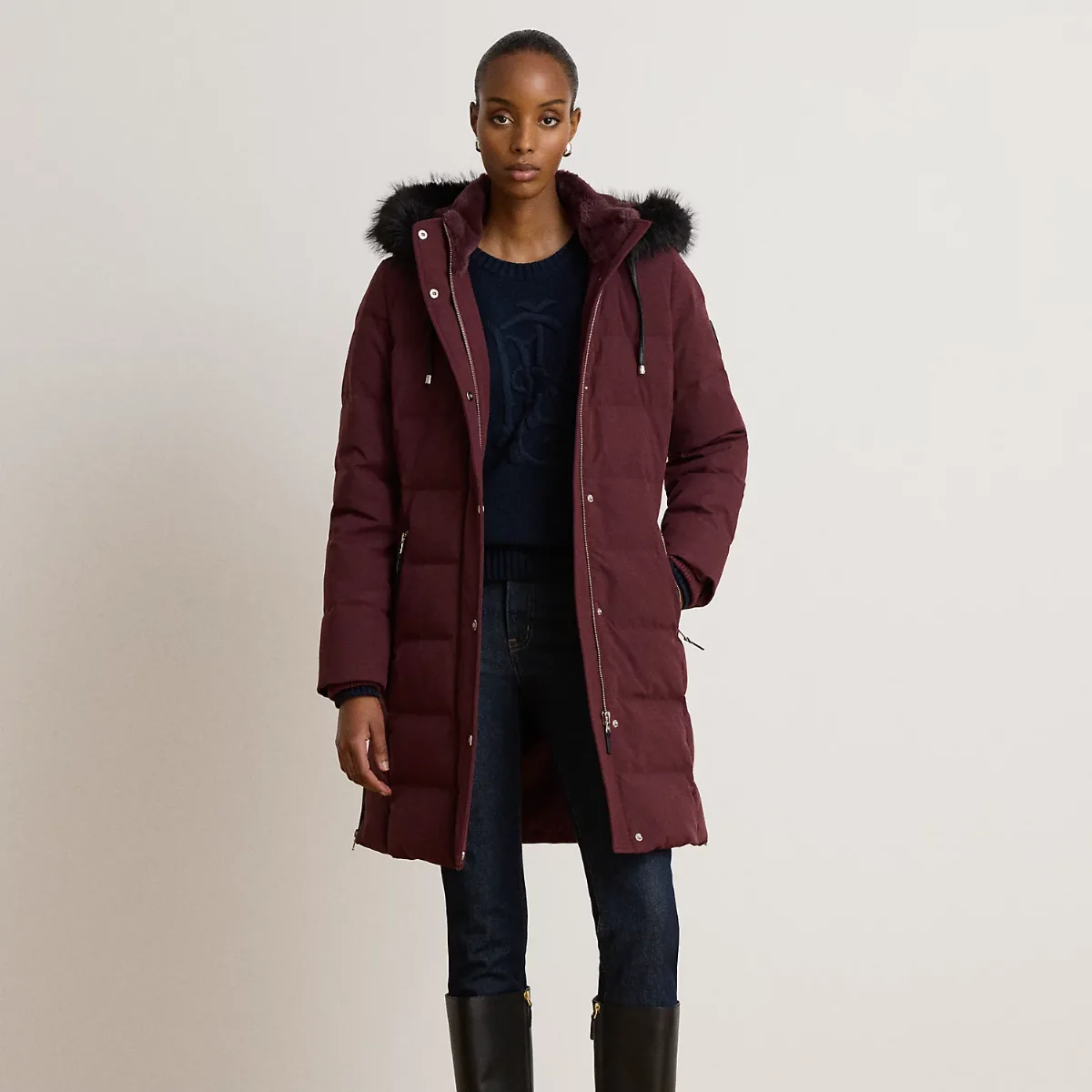 Hooded Faux Fur-Trim Down Coat
