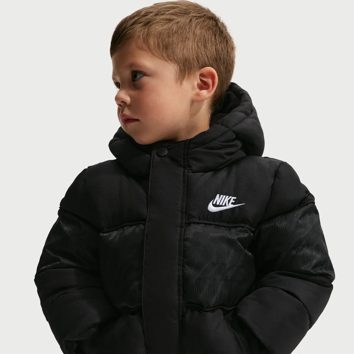 Jacquard Logo Mixed Media Puffer Jacket by Nike