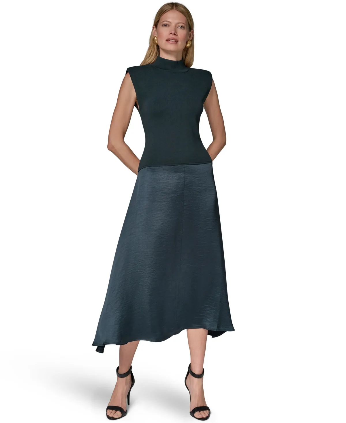 Viscose Mixed Media Midi Dress by Donna Karan New York