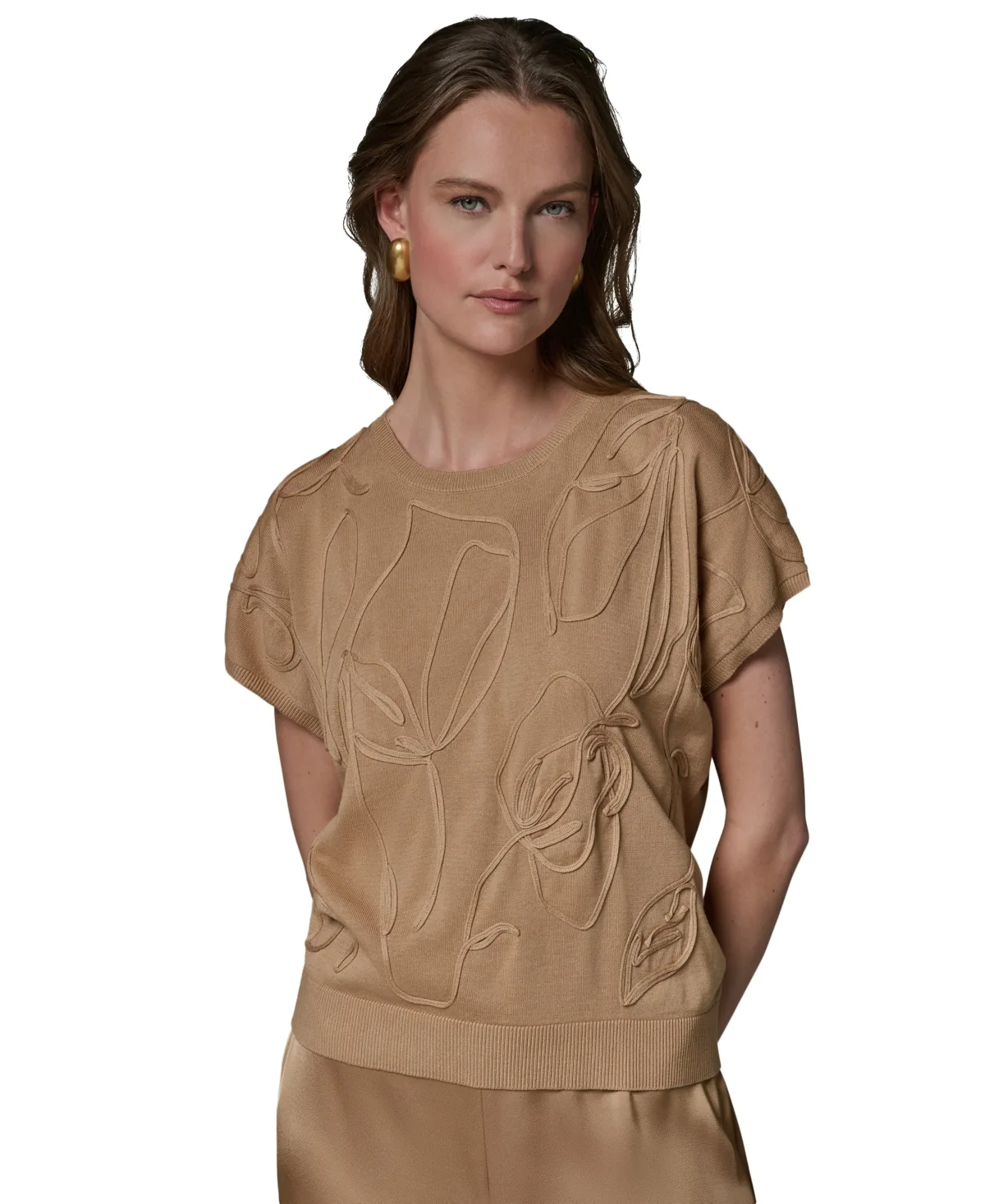 Short-Sleeve Crewneck Cotton Sweater by Donna Karan New York