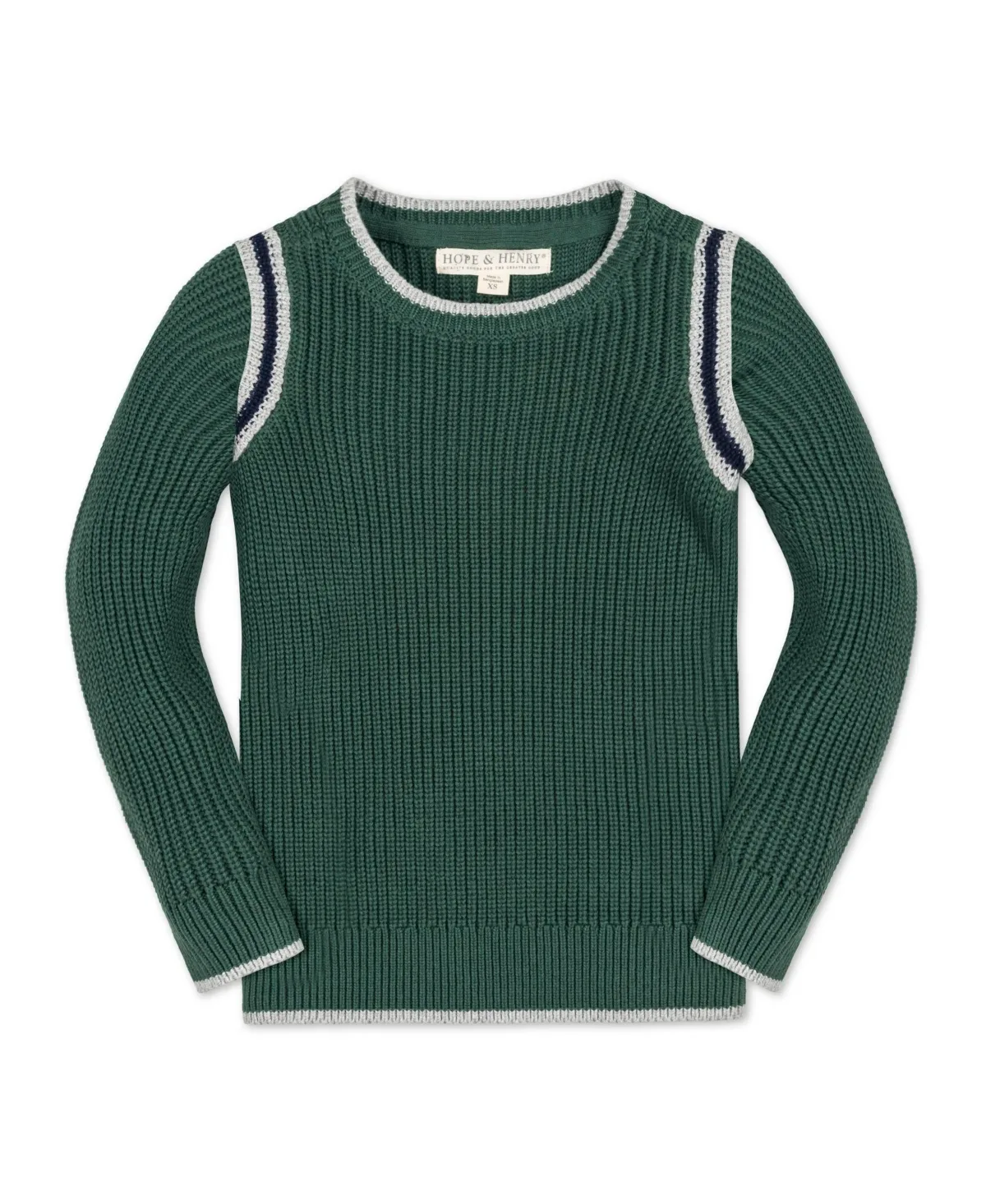 Organic Long Sleeve Sporty Crew Neck Sweater with Stripe Piecing by Hope & Henry