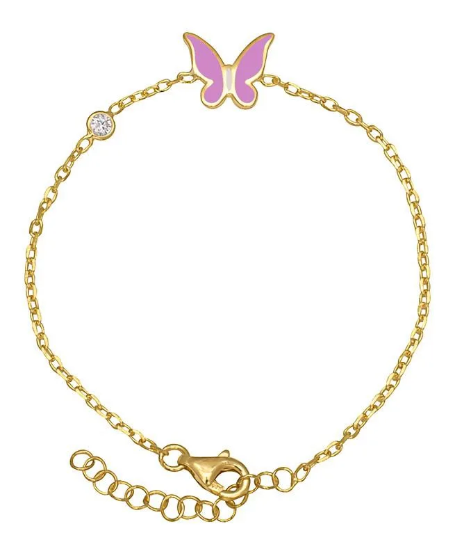 Butterfly and Cubic Zirconia Bezel Station Chain Link Bracelet in 14K by Lily Nily