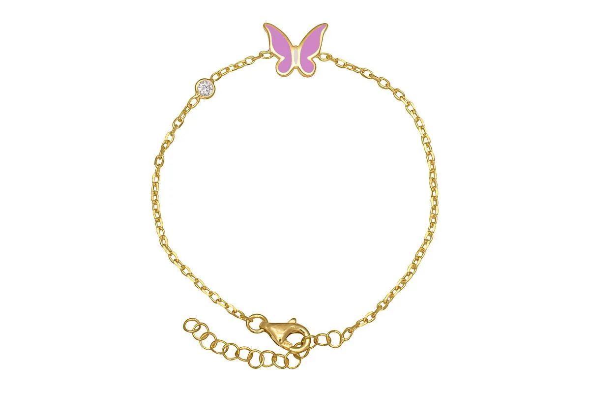 Butterfly and Cubic Zirconia Bezel Station Chain Link Bracelet in 14K by Lily Nily