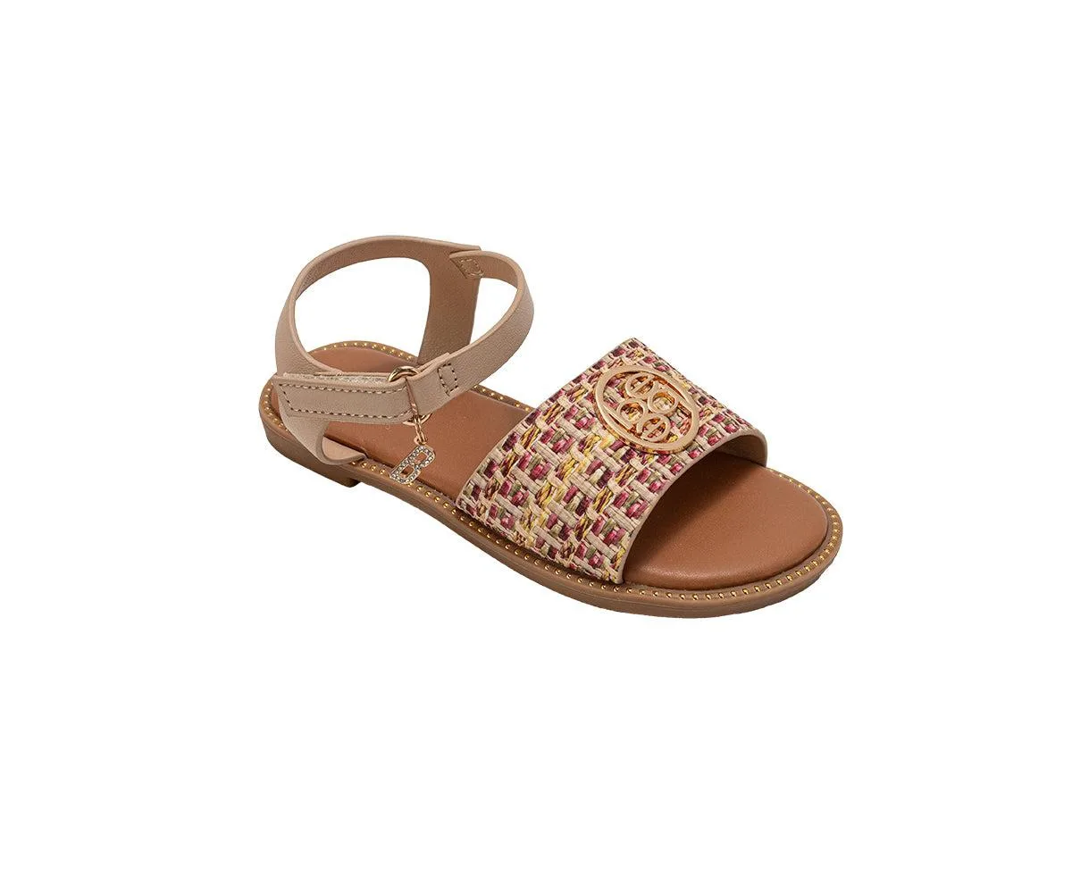 Fashion Sandals - Dressy Shoes with Raffia Upper and Logo Medallion Accent by Bebe
