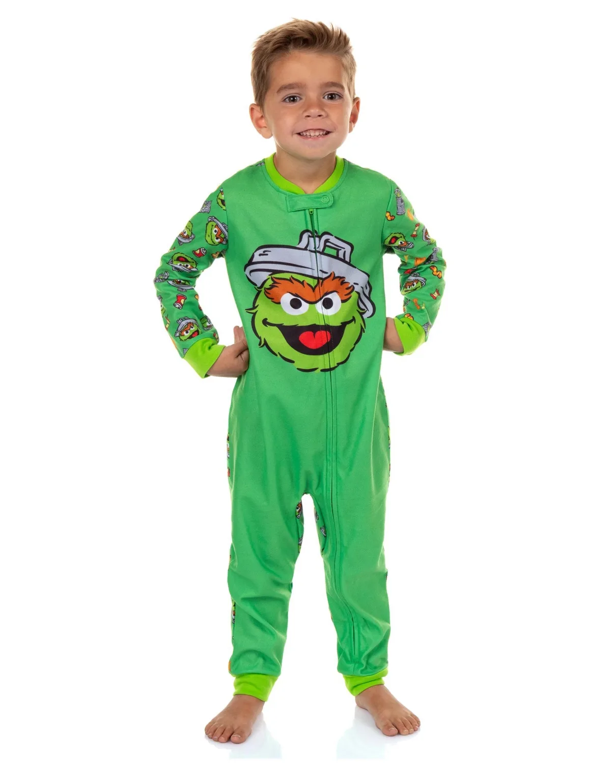 Oscar the Grouch Character Face Front Zip Footless Sleeper by Sesame Street