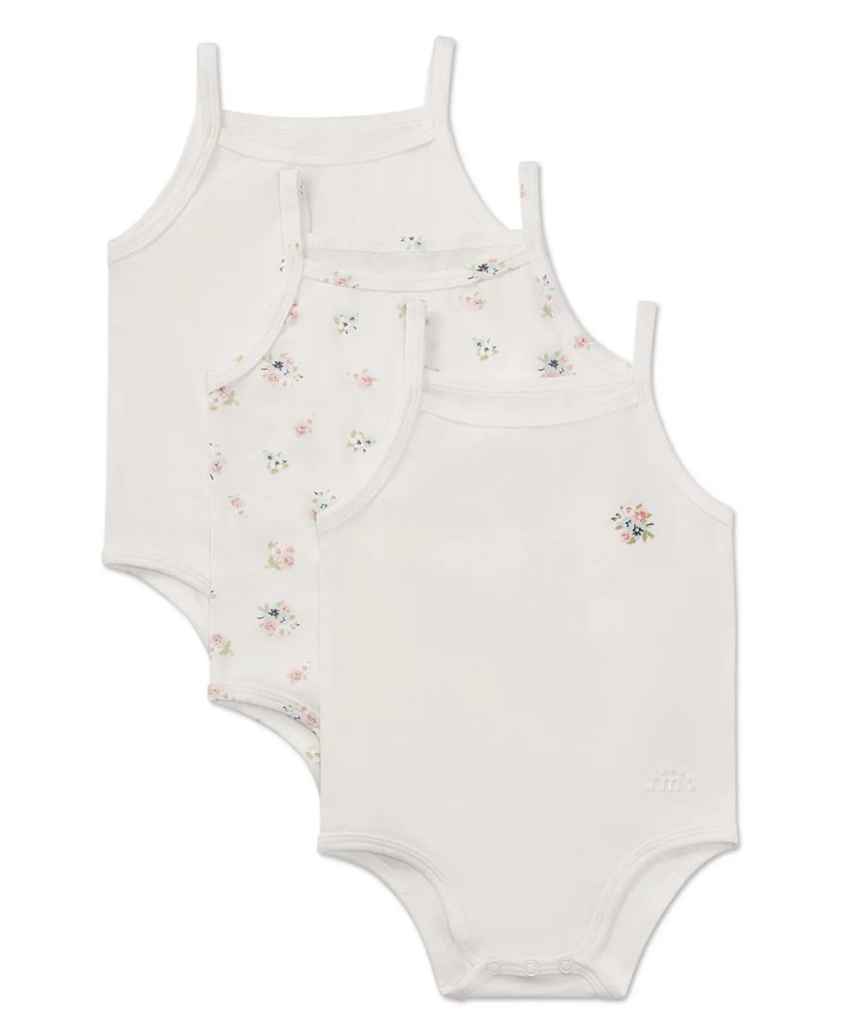 3 Pair Combed Cotton Ditsy Floral Bodysuits by Memoi