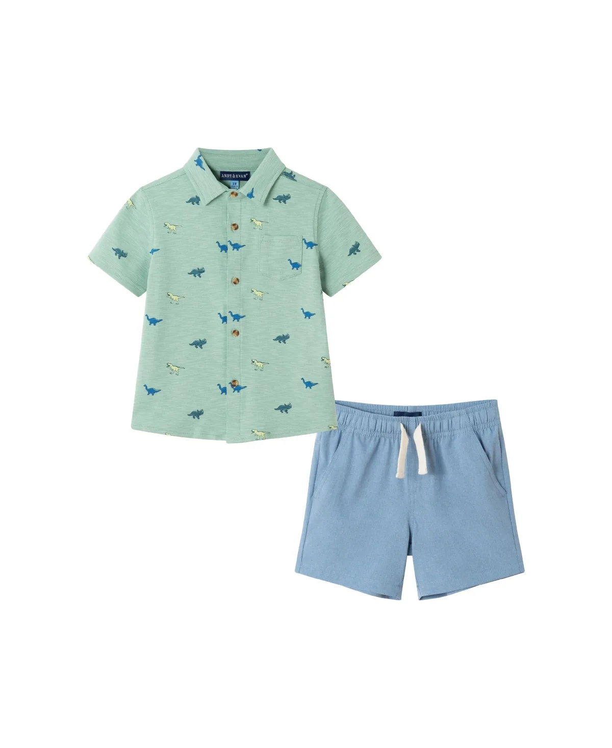 Dino Print Knit Buttondown Set by Andy & Evan
