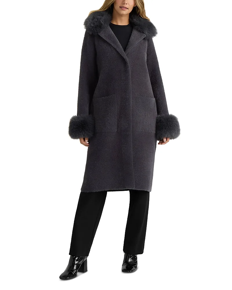 Removable Faux Fur Trim Longline Coatigan by Nvlt
