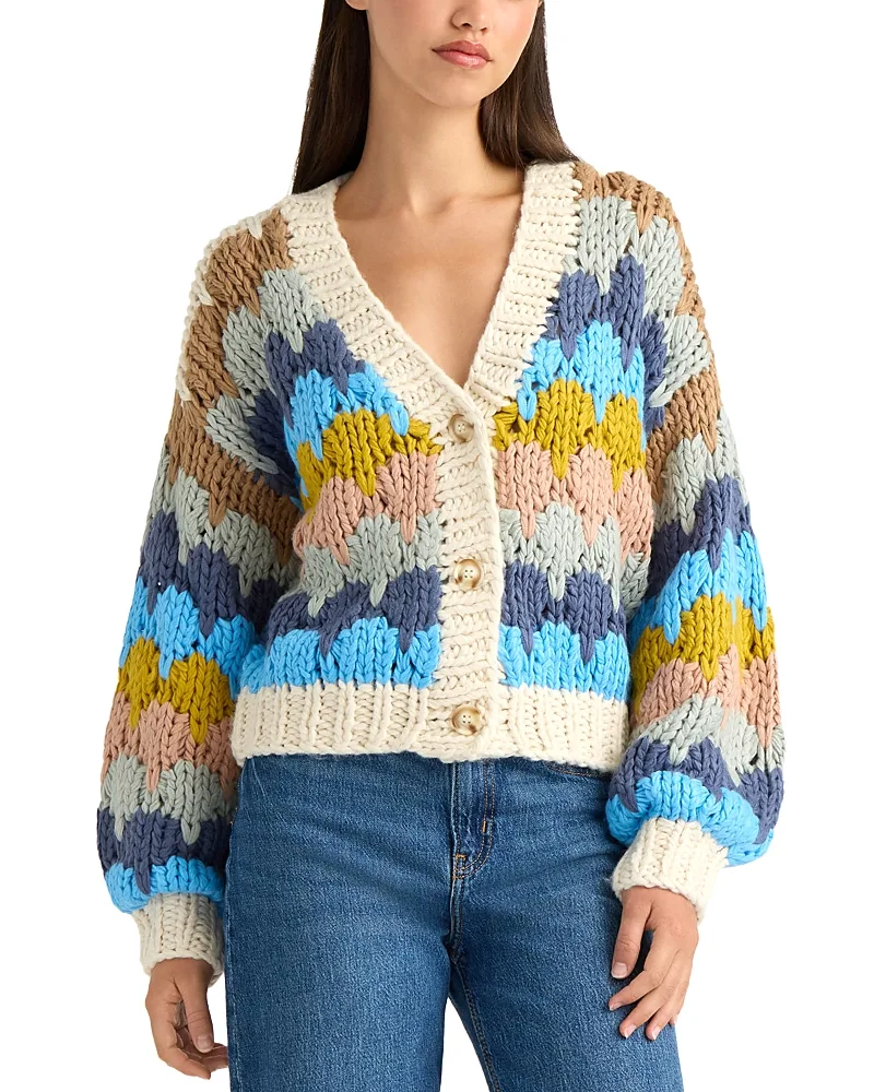 V Neck Chunky Knit Cardigan by Nvlt